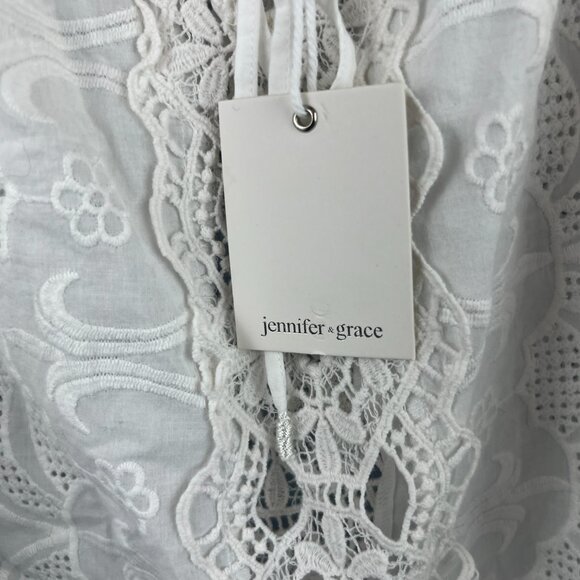 Jennifer & Grace White Lace Scoop Neck Puff Sleeve Blouse Size L Boho Gypsy - Picture 3 of 7